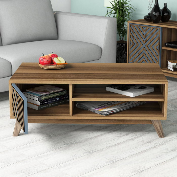 Hanah Home Conjunto de Muebles de Salón Chevron Nogal y Azul